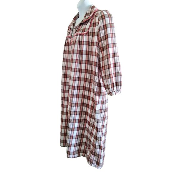 Classic Elements Woman Size 1X Nightgown Plaid Flannel Button Front Red White - Picture 5 of 11